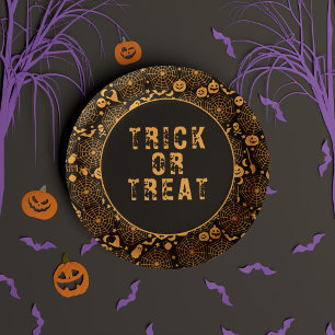 Trick oder Treat Spooky Orange und Black Halloween Pappteller