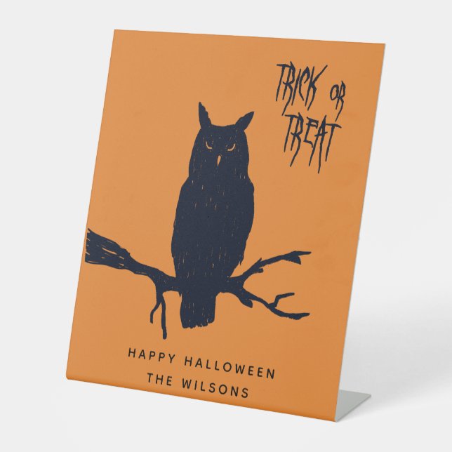 Trick oder Treat - Spooky Owl - Orange Halloween Sockelschild (Vorderseite)