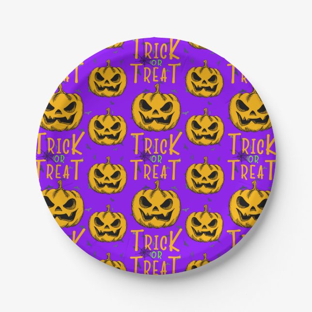 Trick oder Treat Spooky Pumpkin Halloween-Party Pappteller (Vorderseite)
