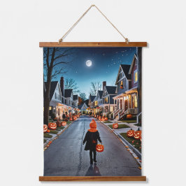 Trick oder Treat Street - Whimsisches Halloween-Ab Wandteppich Mit Holzrahmen