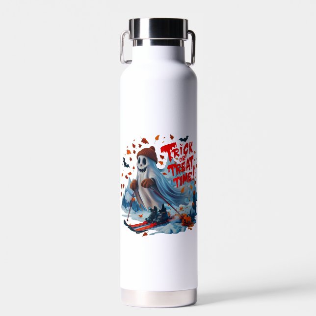 Trick oder Treat Time: Ghost Ski Fun Design Trinkflasche (Vorne)