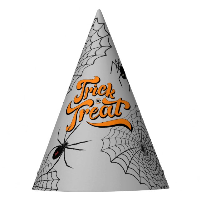 Trick oder Treat Typografie mit Spinnen ID680 Partyhütchen (Vorderseite)