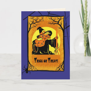 Trick oder Treat! Vintage Hexe Halloween Karte