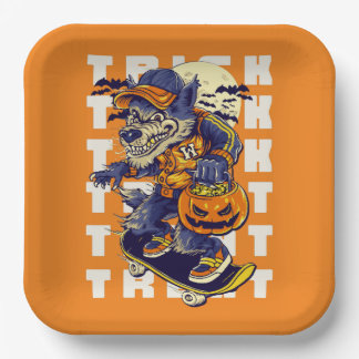 Trick oder Treat Werewolf Plate Pappteller