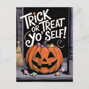 Trick oder Treat Yo'Self Funny Pumpkin Halloween Postkarte