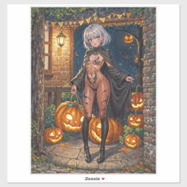 Trick oder Treater, mutiges Halloween-Kostümmädche Aufkleber (Blatt)
