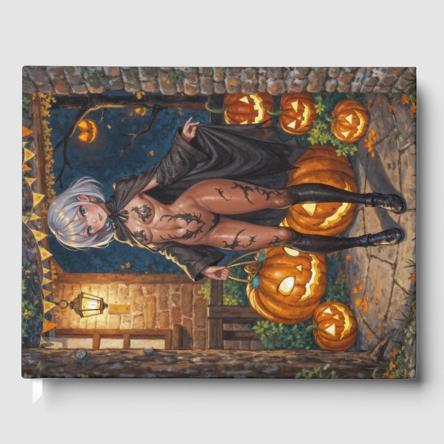 Trick oder Treater, mutiges Halloween-Kostümmädche Gästebuch (Vorderseite)