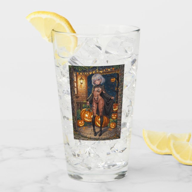 Trick oder Treater, mutiges Halloween-Kostümmädche Glas (Vorderseite Ice)