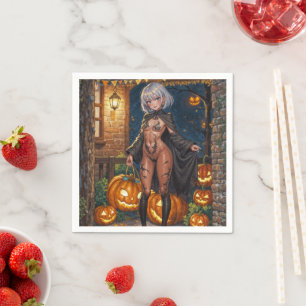 Trick oder Treater, mutiges Halloween-Kostümmädche Serviette