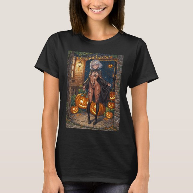 Trick oder Treater, mutiges Halloween-Kostümmädche T-Shirt (Vorderseite)