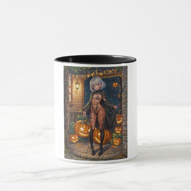 Trick oder Treater, mutiges Halloween-Kostümmädche Tasse (Zentrum)