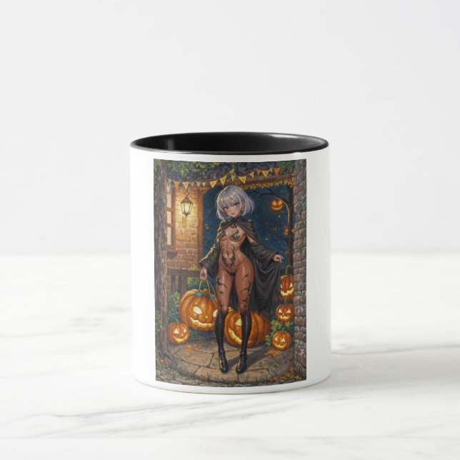 Trick oder Treater, mutiges Halloween-Kostümmädche Tasse (Zentrum)