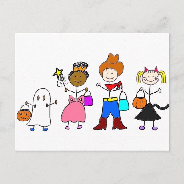 Trick oder Treaters Halloween Postkarte (Vorderseite)