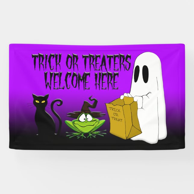 Trick oder Treaters Willkommen Halloween Purpl Ban Banner (Horizontal)