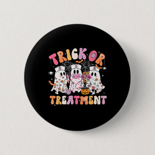 Trick oder Treatment Ghost Nurse Halloween Kostüm Button