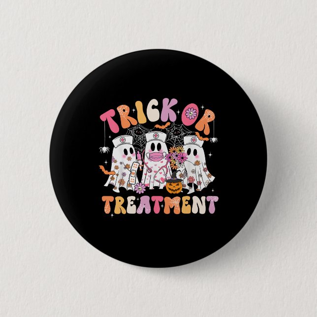Trick oder Treatment Ghost Nurse Halloween Kostüm  Button (Vorderseite)