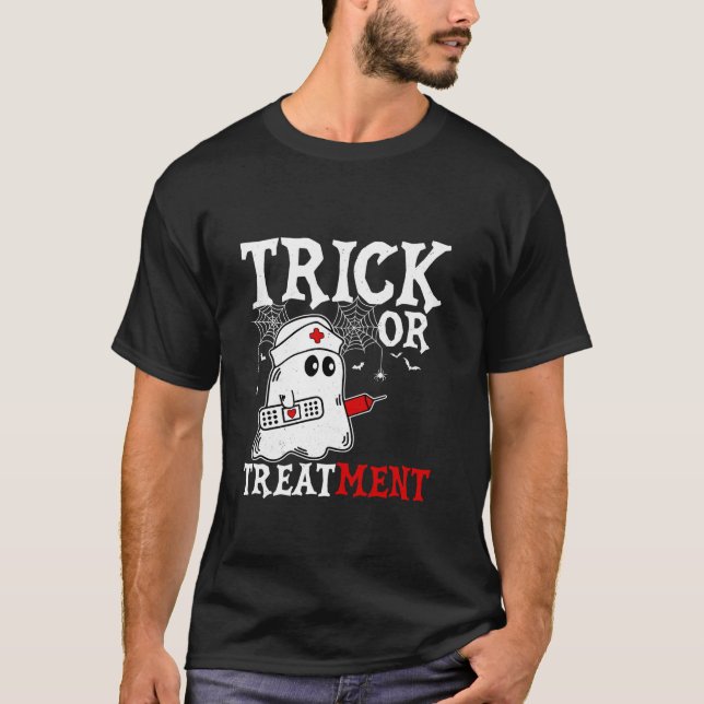 Trick oder Treatment Nurse Halloween Ghost Kostüm  T-Shirt (Vorderseite)