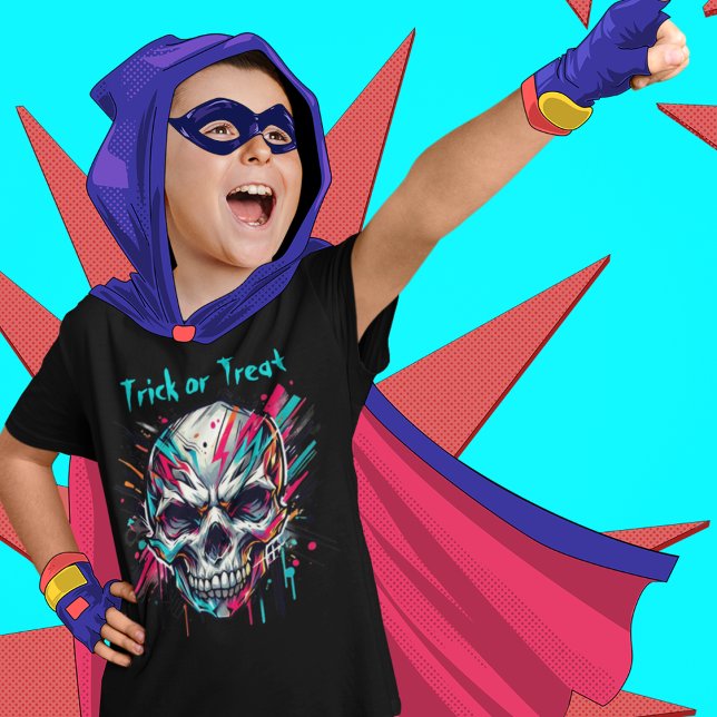 Trick oder Treatschädel, Abstrakt, KinderHalloween T-Shirt (Von Creator hochgeladen)
