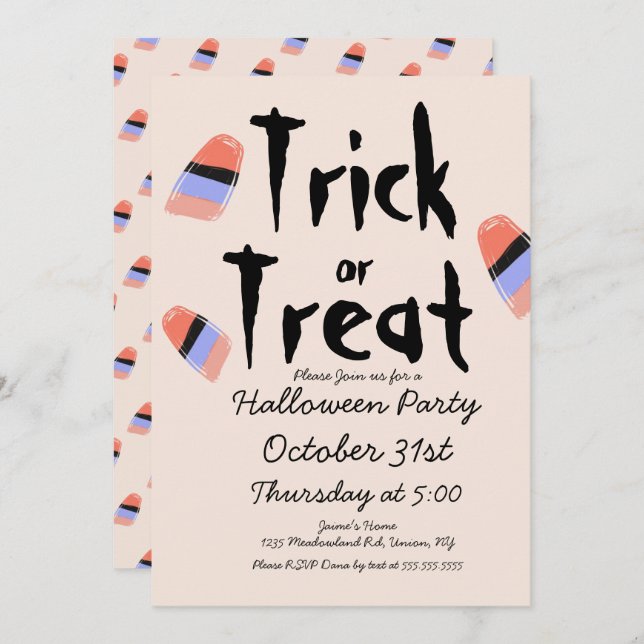 Trick oder Treppen Candy Kostüm Doodle Design Einladung (Vorne/Hinten)