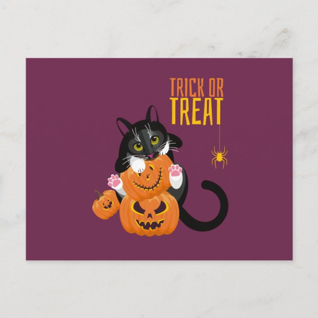 Trick oder Treppenhaus Cat fun Postcard Postkarte (Vorderseite)