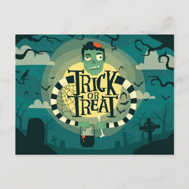 Trick oder Trete Spuk Friedhof Postkarte (Vorderseite)