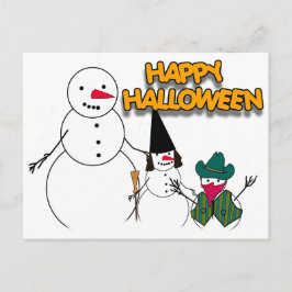 Trick oder Trete von Halloween-Schneemännern Postkarte