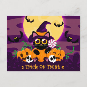 Trick oder Treten Black Cat, Pumpkins, Skulls und  Postkarte