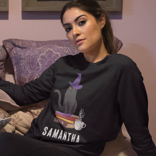 Trick oder Treten Moderne schwarze Katze Womens Ha Sweatshirt