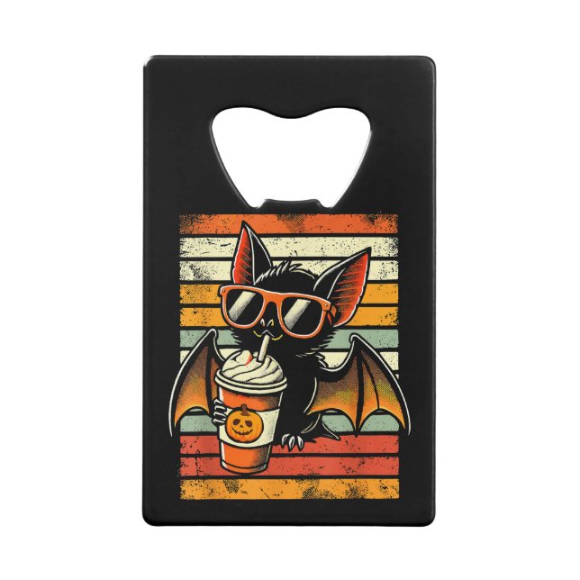 Trick oder Treten Niedlichen Bat Hipster Latte Fun Geldbeutel Flaschenöffner (Vorderseite)
