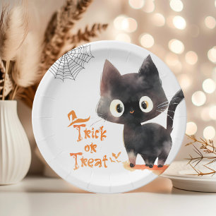 Trick oder Treten Niedlicher schwarzer Katzen Hall Pappteller