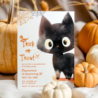 Trick oder Treten niedliches Schwarze Katze Spookt Einladung