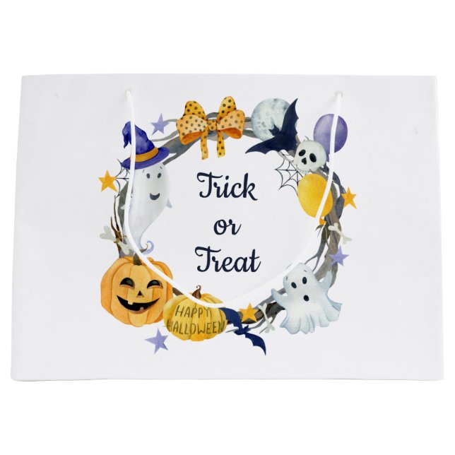 Trick oder Treten Wasserfarben Pumpkin & Ghosts Wr Große Geschenktüte (Vorderseite)