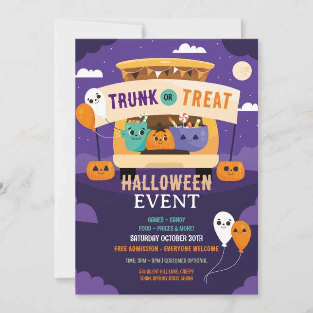 Trick oder Trunk Event Halloween Car Party Einladung (Vorderseite)