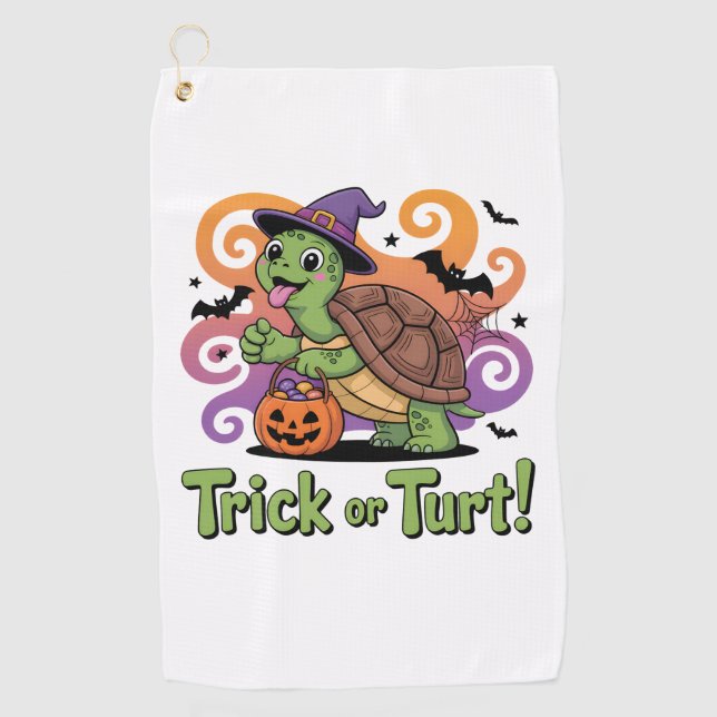 Trick oder Turt Funny Turtle Halloween Golfhandtuch (Vorderseite)