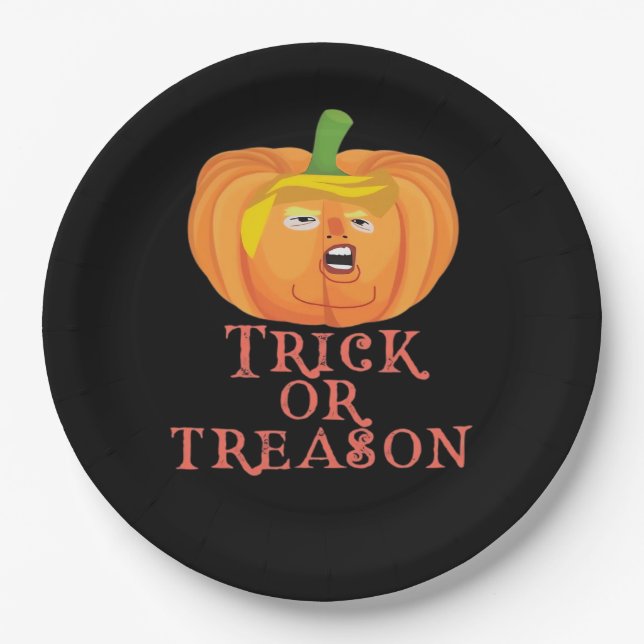 Trick oder Verrat Halloween Einprägen Trumpkin-Des Pappteller (Vorderseite)