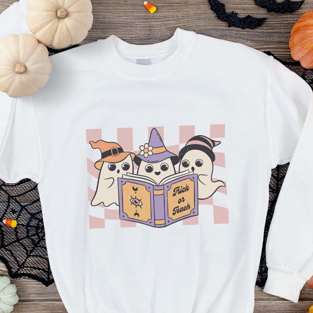 Trick of Teach Halloween Book Boo Ghost Lehrer Sweatshirt (Von Creator hochgeladen)