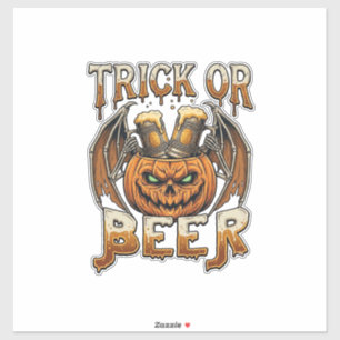 Trick Or Beer Halloween-Kürbis-Skelett-Flügel-Tass Aufkleber