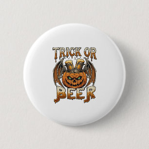 Trick Or Beer Halloween-Kürbis-Skelett-Flügel-Tass Button