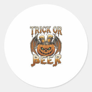 Trick Or Beer Halloween-Kürbis-Skelett-Flügel-Tass Runder Aufkleber