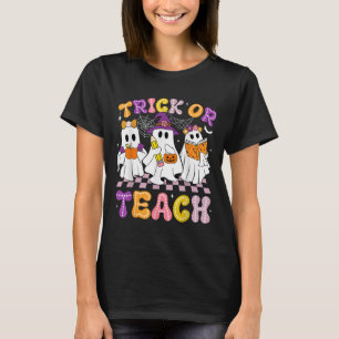 Trick or lehren Groovy Blumenghost Halloween Shirt
