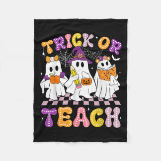 Trick or lehren Groovy Blumenghost Halloween Shirt Fleecedecke