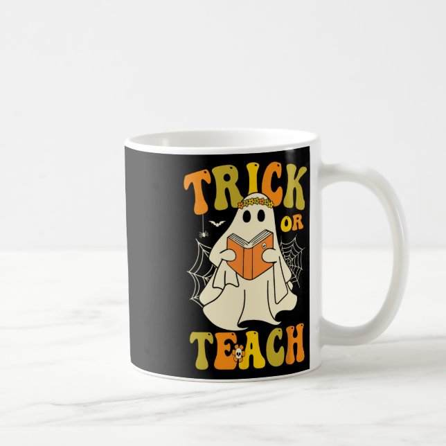 Trick or lehren Groovy Halloween Retro Blumenghost Kaffeetasse (Rechts)