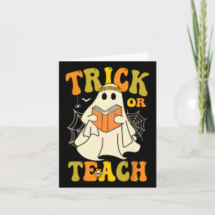 Trick or lehren Groovy Halloween Retro Blumenghost Karte