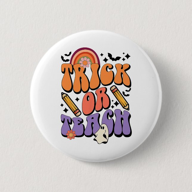 Trick or lehren Groovy Lehrer Ghost Funny Hallowee Button (Vorderseite)