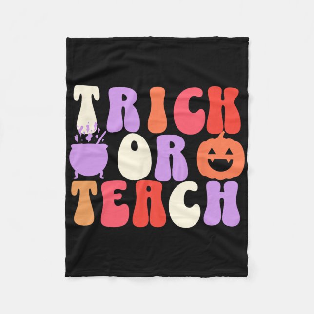 Trick or lehren Groovy Lehrer Halloween Fleecedecke (Vorderseite)