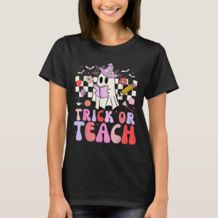 Trick or lehren Groovy Lehrer Halloween Retro Flor T-Shirt