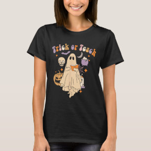 Trick or lehren Groovy Lehrer Halloween Retro Flor T-Shirt