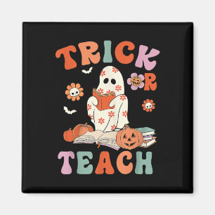 Trick or lehren Retro Groovy Blumenlehrer H Magnet