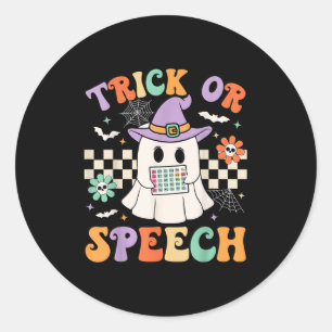 Trick or Speech Halloween Slp Retro-Sprechtherapie Runder Aufkleber