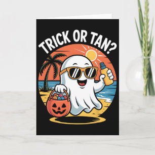 Trick Or Tan Lustiger Halloween Süßer Geist Strand Karte